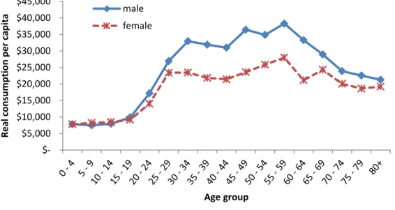 Figure 9: Real consumption per capita by gender and age group – 2010 