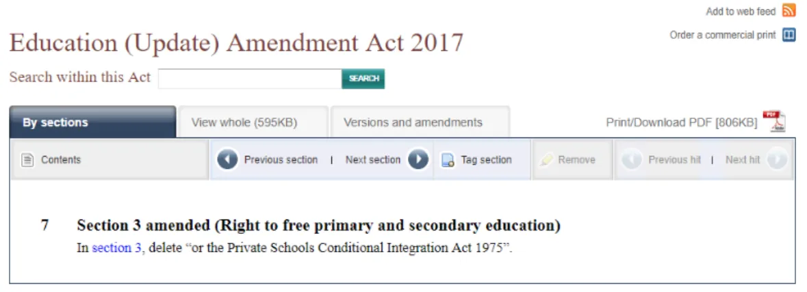 Figure 6: Section 7 of the Education (Update) Amendment Act 2017 deletes words from the principal  Act 