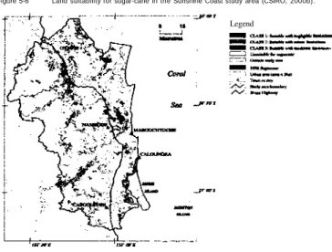 Figure 5-6 Land suitability for sugar-cane in the Sunshine Coast study area (CSIRO, 2000b)