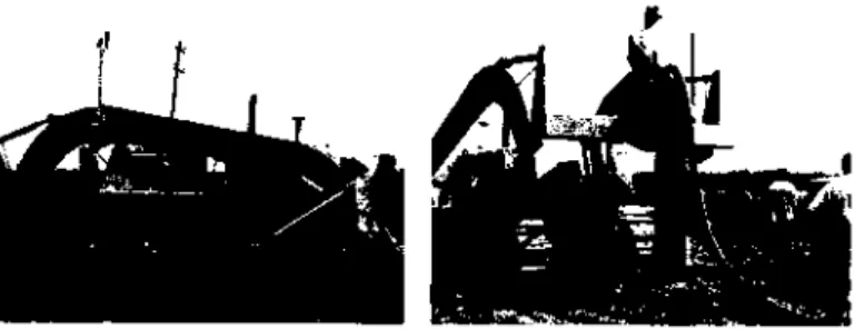 Figure 1. Draintube plow used to install subsurface drains. The upper photo shows the plow in  operating position (note the laser signal receiver)