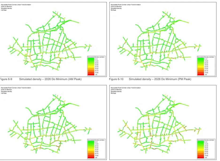 Figure 6-9  Simulated density – 2026 Do Minimum (AM Peak)  Figure 6-10  Simulated density – 2026 Do Minimum (PM Peak) 