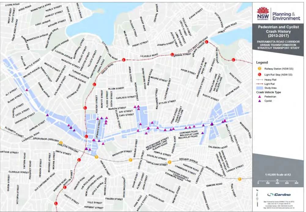 Figure 12-18  Pedestrian and cyclist crash locations (2013 – 2017) 
