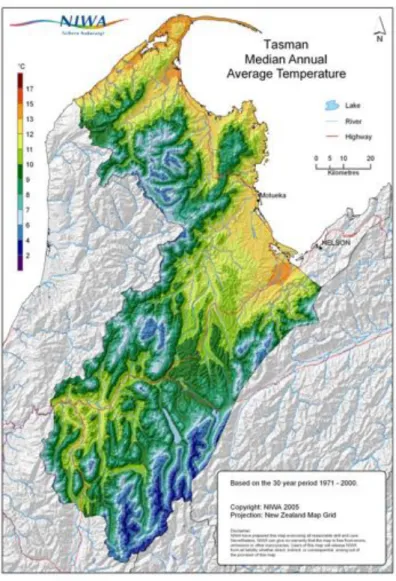 Figure 2 shows the spatial variation in annual temperature over the  region.  Figure 3  shows the spatial pattern of annual rainfall, and also the median seasonal rainfalls