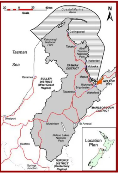 Fig 1:  The  Tasman  District  Council  Area:  The  region  administered  by  the  Council  is  shaded in grey
