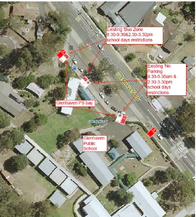 Figure 1: Glenhaven Public School bus bay and existing parking restrictions 