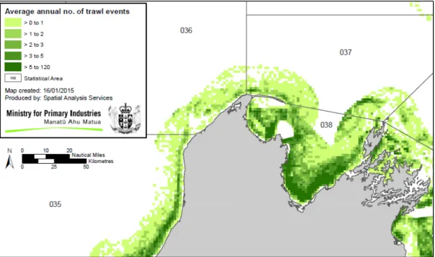 Figure 4.  Average annual number of trawl (includes bottom and midwater and single and pair  trawling) events from 2007 – 2013