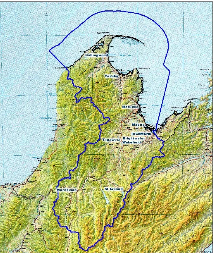 Figure 1: Nominal Tasman District Regional Council Boundaries 