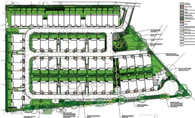 Figure 2. Landscape Plan with “landscaped areas” highlighted in green. 