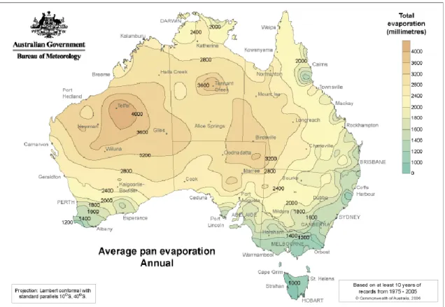 Figure 8: Australian annual average pan evaporation (Source BOM data) 