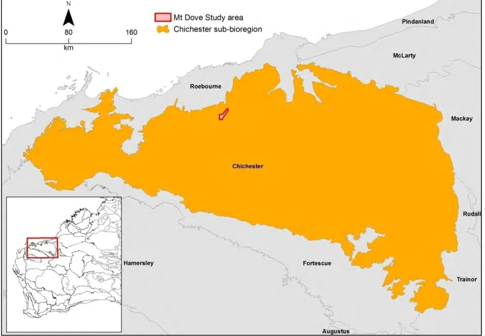 Figure 3: The location of the Mt Dove study area with respect to IBRA sub-bioregions 