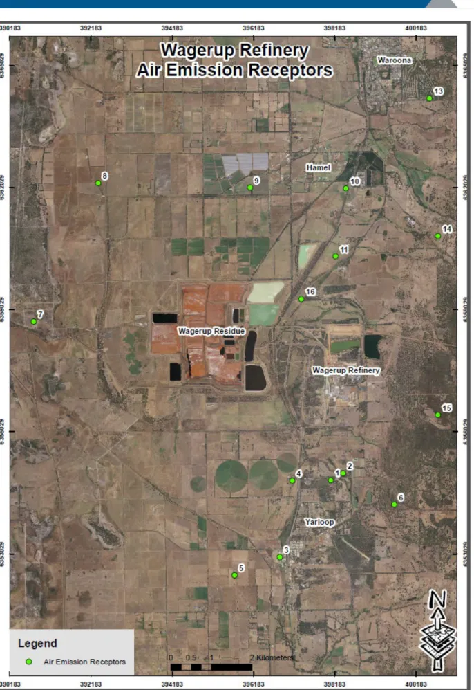 Figure 4: Location of historical sensitive receptors in the vicinity of Wagerup Refinery 