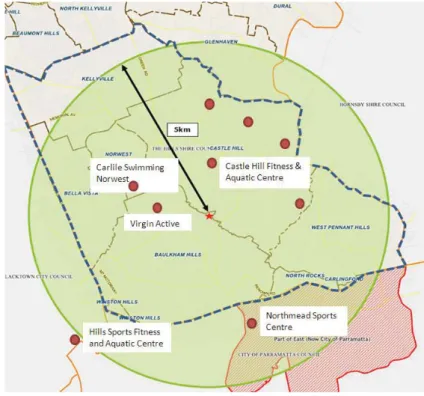 Figure 5: Catchment area and competing facilities 