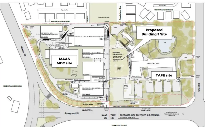 Figure 5: Existing Site Plan, TAFE and MDC Sites  Source: Lahznimmo Architects, 2019 