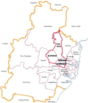 Figure 4:  Central City District – The Hills, Blacktown, Parramatta &amp; Cumberland LGA’s  North West Rail Link Corridor Strategy 