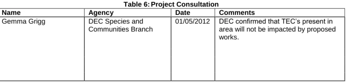 Table 6: Project Consultation 
