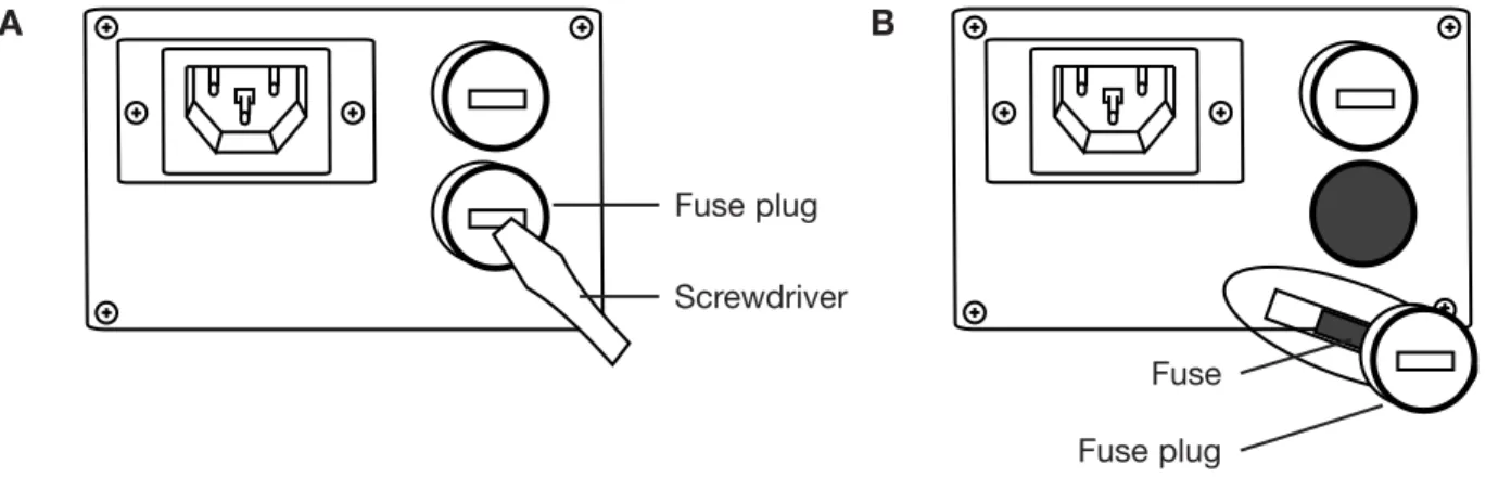 Figure 9-1 A, How to pull out the fuse plug. B, Location of the fuses in the opened plug.