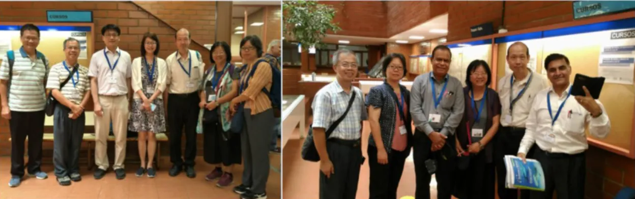 圖 5.  巧遇也來自台灣的其他教授(左圖)，與來自印度的教授合照(右圖，右 2 右 4)。 
