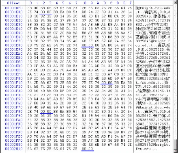 圖 3-5-2.3. PDB 檔案結尾二進位內容