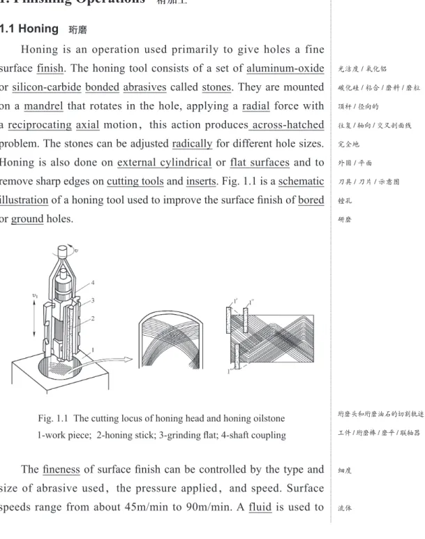 Fig. 1.1  The cutting locus of honing head and honing oilstone 1-work piece;  2-honing stick; 3-grinding ﬂat; 4-shaft coupling 