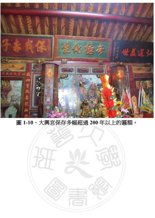 圖 1-10、大興宮保存多幅超過 200 年以上的匾額。 