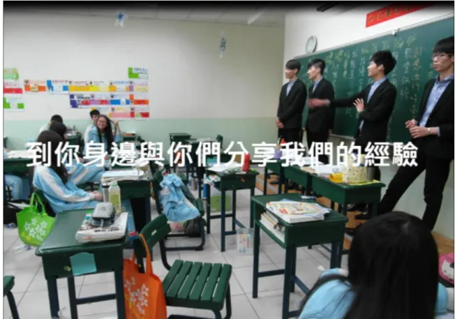 圖 4-15 光復高中招生  4-4  活動紀錄  時間日期  活動地點  活動內容  103/4/10    內思高中到本校參訪  參訪校園及科系並拍照記錄  103/5/5  義民高中到本校參訪  參訪校園及科系並拍照記錄  103/5/12    到義民高中  與準畢業生進行經驗討論互動  103/5/12  到光復高中  與準畢業生進行大學討論互動  103/6/22  推甄面試  系上甄試、招生小組進行問卷調查 