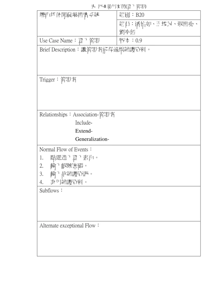 表  四-8 使用案例(登入管理) 