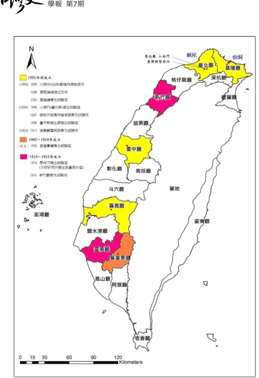 圖 3  公立衛生(細菌)試驗室設立時地概略   