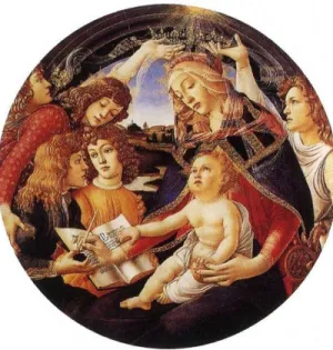 圖 4-2-1，波提且利（Botticelli） ， 《高貴的聖母》 ， 1483-1485 年，118cm  圖 4-2-2，達文西（Leonardo da Vinci） ， 《聖 母子和聖安娜》，1510 年，168×112cm 第二節  聖母子題材的類型 西方藝術繪畫上，聖母與聖嬰，更是許許多多畫家所關注、所創作的主題，為了宗教而生，為了教化而生，母親的形象在聖母身上塑造了理想完美的最高典範。由古至今，關於聖母子的畫作不計其數，波提且利（Sandro Botticelli）、達文西（Leonardo 