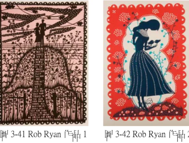 圖 3-41 Rob Ryan 作品 1        圖 3-42 Rob Ryan 作品 2  資料來源：出自 PPaper，66（2008，頁 30、31） 