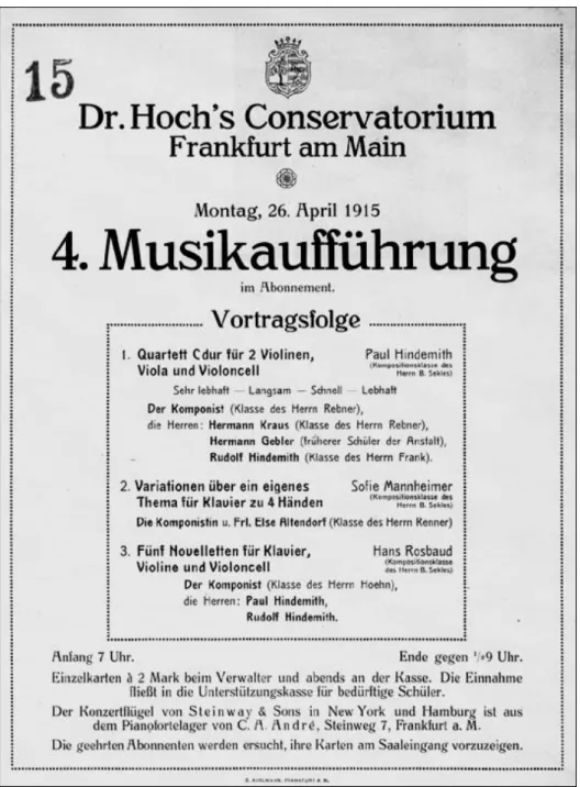 圖 6.  1915 年高氏音樂院的音樂會節目單， 
