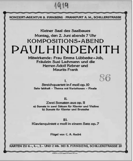 圖 12.  1919 年 6 月 2 日《中提琴奏鳴曲，作品十一之四》首演節目單 
