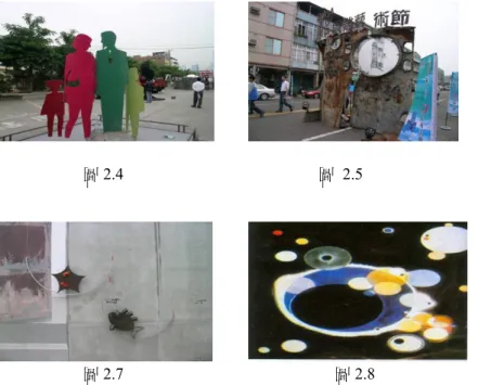 圖 2.4                                                圖  2.5                                                      圖 2.6  圖 2.7                                                    圖 2.8  圖 2.4  形態之間以色彩分辨而產生視覺空間  圖 2.5  面彎曲形成體或體與體之間產生觸覺空間  圖 2.6  實體方向改變而產生運動空間