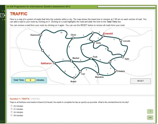 Figure 3.    PISA 2012 digital problem-solving task: TRAFFIC (Source: http://erasq.acer.edu.au/) 