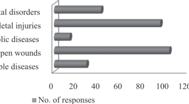 Figure 1　 Frequency distribution of the common occupational injuries or diseases 