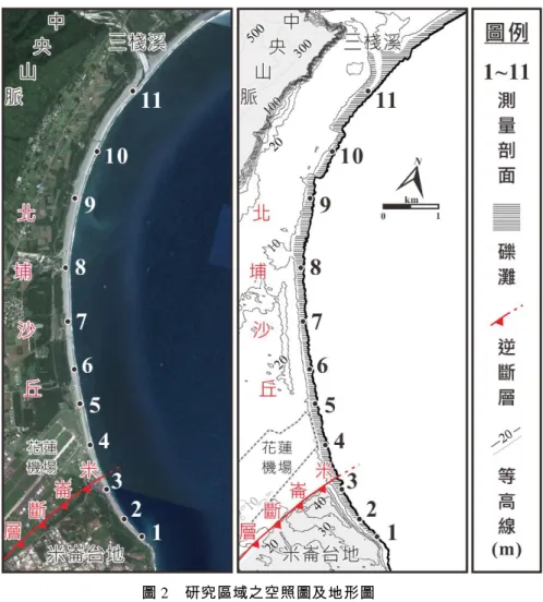 圖 2  研究區域之空照圖及地形圖 