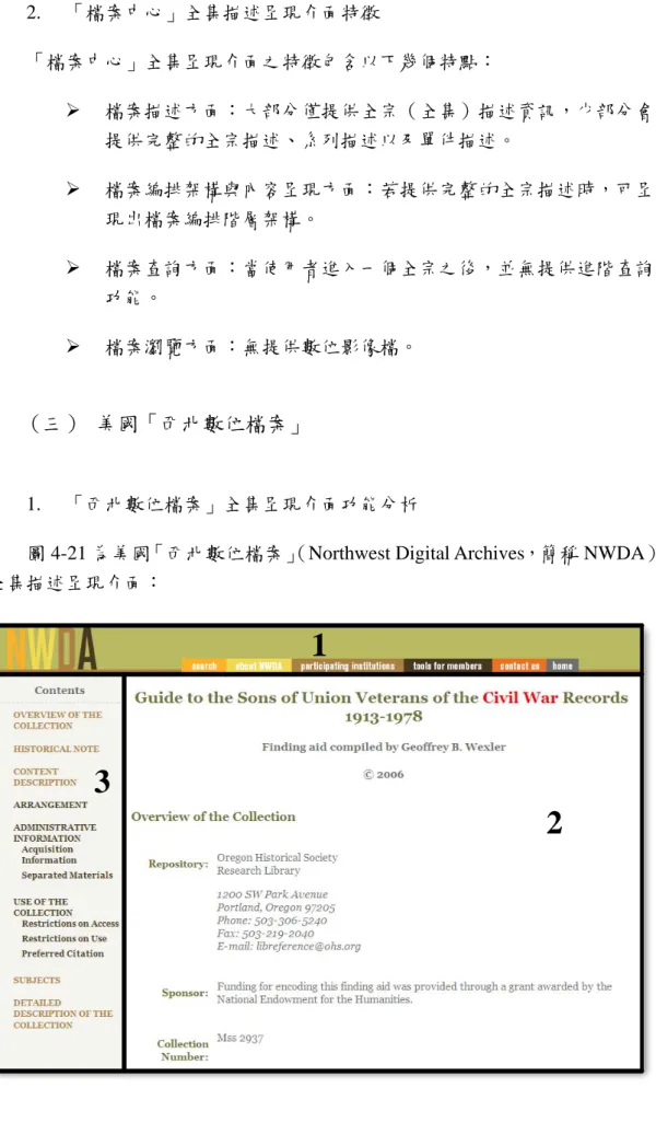 圖 4-21 為美國「西北數位檔案」 （Northwest Digital Archives，簡稱 NWDA）