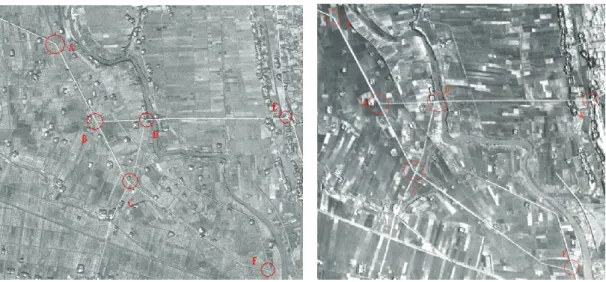 圖 4  左圖為 1971 年 Corona 衛星影像，右圖為 1947 年的舊航照影像。兩張影像比較可以發現在
