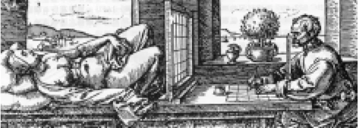 圖 3-22 透視圖 杜勒 (1471-1528) 六、力動性空間：巴洛克時期(Baroque)到印象主義(Impressionism)之間，在 空間的表現上大抵採用模擬現實界空間的一種幻象，而巴洛克時期的空間表現 方式著重於畫面上的動態效果，所以它必須捨棄文藝復興的過於理性之特色， 如筆直的線條、水平的特性和對稱的構成形式，而採用對角線不對稱的構成方 式，追求華麗的造形，刻意表現一種動態的抒情效果，來引起觀賞者的視覺動 感，但這種動感中仍可感覺畫面是平衡的。以現在進行式的方式描繪事情的發 生過程，暗示著一