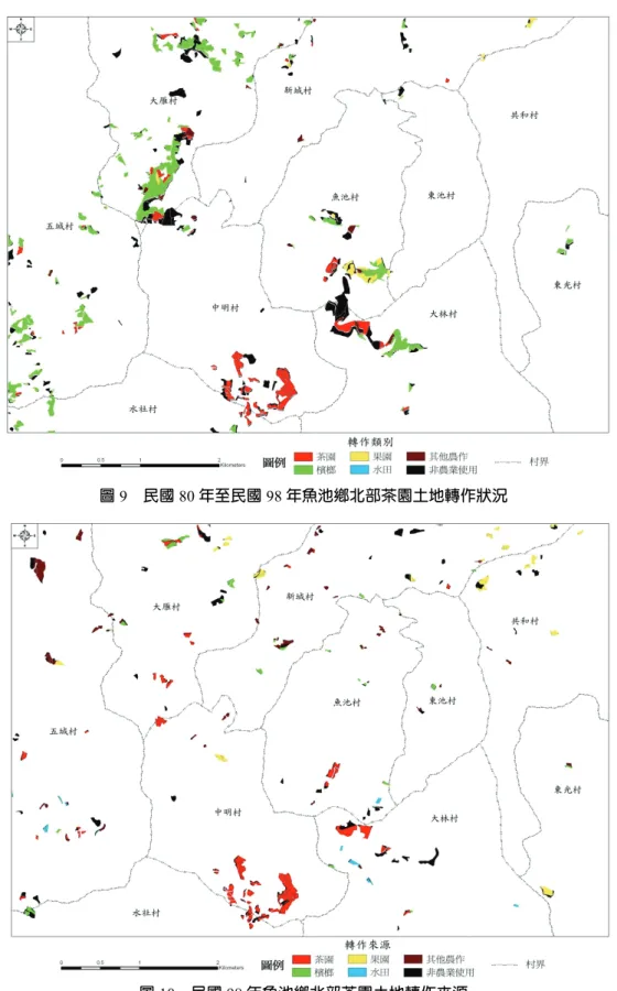 圖 10  民國 98 年魚池鄉北部茶園土地轉作來源 
