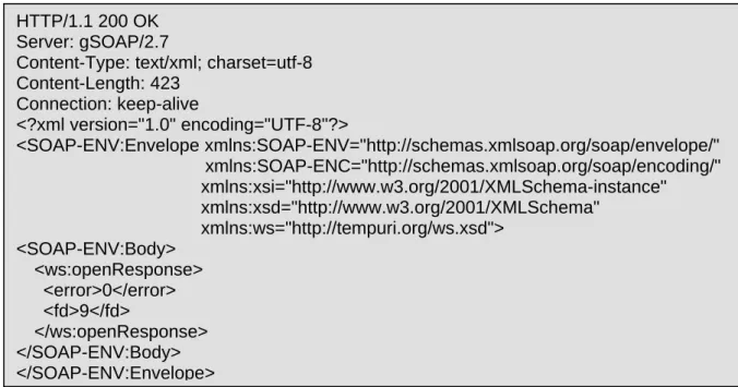 Figure 11: Example of open response SOAP message from server 