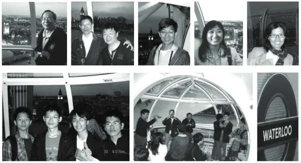 圖 五 ：2009 IChO 團 員 在 倫 敦 眼 留 影  表 二 ： 選 手 出 國 前 個 別 成 長 輔 導 營 之 教 練 團 組 織 表 營   務   行 政 負 責 人 ： 許 貫 中 主 任 、 賴 怡 旬 助 教  營 務 負 責 人 ： 方 泰 山 教 授 、 王 莉 玫 助 理   教 務 與 生 活 輔 導 員 ： 林 嘉 棋 研 究 生 、 王 莉 玫 助 理   實 驗 室 助 教 ： 龐 玉 珍 老 師   (姚 清 發 教 授 與 張 一 知 教 授 研 究 生 協 助 