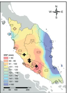 Fig. 3  The average extreme rainfall intensity from 1971 to 2007 in Peninsular Malaysia
