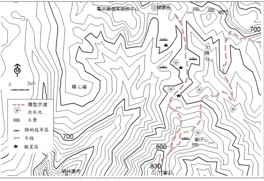 圖 4-2-3  牧場自然景觀分佈圖                          資料出處：本研究實察繪製（2002/08~2005/08） 