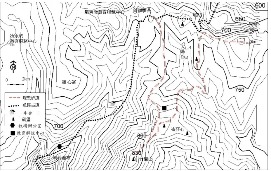 圖 4-3-1  牧場人文景觀分佈圖                          資料出處：本研究實察繪製（2002/08~2005/08）