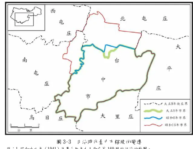 圖 3-3  日治時代臺中市轄境的變遷 