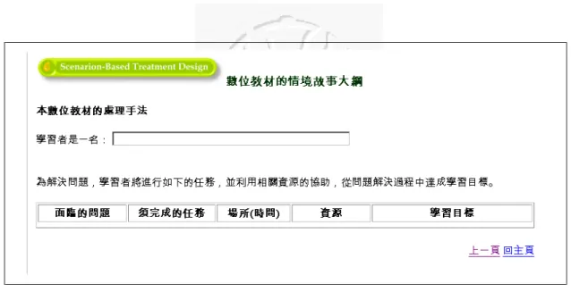 圖 4-12 情境故事導向處理手法 EPSS 結果畫面 (二) 系統試用 本研究建置完成的 EPSS，首先由研究者自行測試，確認功 能運作、介面設計無虞後，再委請對於數位教材設計經驗豐富的 人員試用，並蒐集回饋意見，以俾暸解 EPSS 在支援情境式教材 處理手法設計的試用結果，並提出後續發展方向。為符合研究焦 點，選取的試用對象均為國內知名的內容供應商，計有三間公司 7 名教材設計資深人員進行試用（如表 4-5） 。 表 4-5 情境故事導向處理手法設計模式 EPSS 試用對象 訪談對象 時間/地點 簡介 