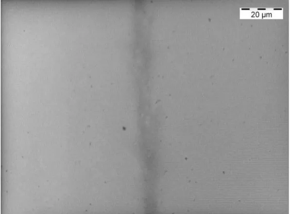 Fig. 3.9 The OM picture of channel waveguide in fused quartz glass with  writing speed of 5mm/s and power of 5 W