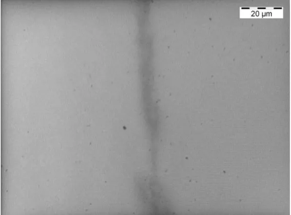 Fig. 3.11 The OM picture of channel waveguide in fused quartz glass  with writing speed of 5mm/s and power of 3 W