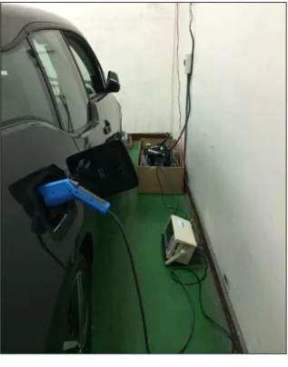 圖  2. 7    快速充電設備  (3) 靜置：待放電程序結束後，將車輛運移到靜置室，進行至少 6 小時的冷置(Soaking)。  如同完全充電測試前，需再次確認車輛機油溫、冷卻水溫以及測 試間環境溫度互相的差值在±2  K 以內，即可執行一個 NEDC 的最小 電量測試程序；最小電量測試結束後，分析該次測試車輛因引擎啟動 所排放出的污染物，並加權計算出每公里的排放量後，並再次將車輛 移回靜置室，進行消耗電量的回充與記錄(e 2 )。最後再次進行一次放 電與回充程序，並記錄下消耗電量(e 3 )。 