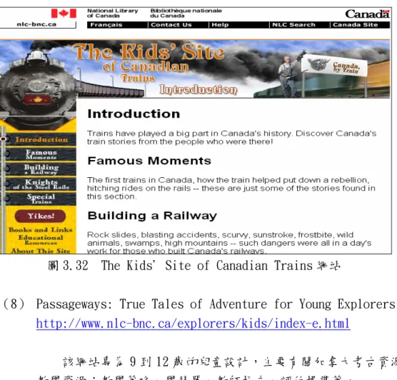 圖 3.32  The Kids' Site of Canadian Trains 網站 
